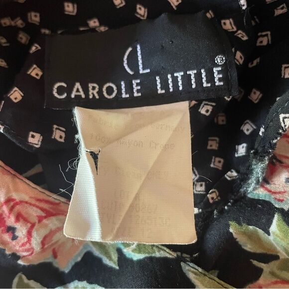 VINTAGE 90s Carole Little Floral Mixed Media Print Tie Front Blouse - Picture 6 of 7